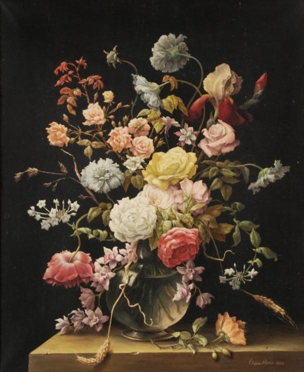 Unknown | Still life of flowers in a glass vase (1955) | MutualArt