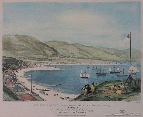 Artwork by Charles Heaphy, Part of Lambton Harbour, in Port Nicholson, New Zealand, Comprehending about one third of the water frontage of the town of Wel, Made of Lithograph
