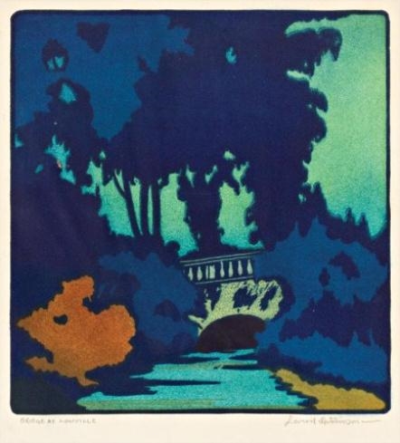 Artwork by Leonard Hutchinson, Bridge at Lowville, Made of Colour woodcut