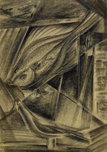 Artwork by Clifford Foard Robinson, Untitled (Fish and Fowl), Made of charcoal on paper