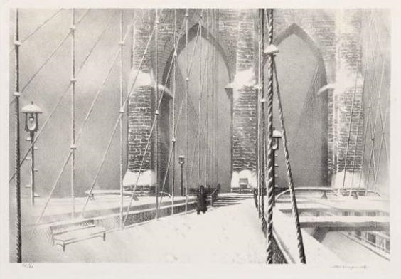 Brooklyn Bridge in Winter by Stow Wengenroth, 1959