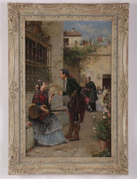 José Rico y Cejudo | Italian courtyard scene with woman and guitar ...