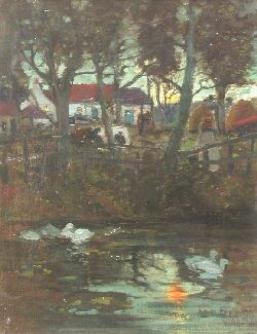 Artwork by James Kay, DUCKPOND BY MOONLIGHT, Made of oil on canvas