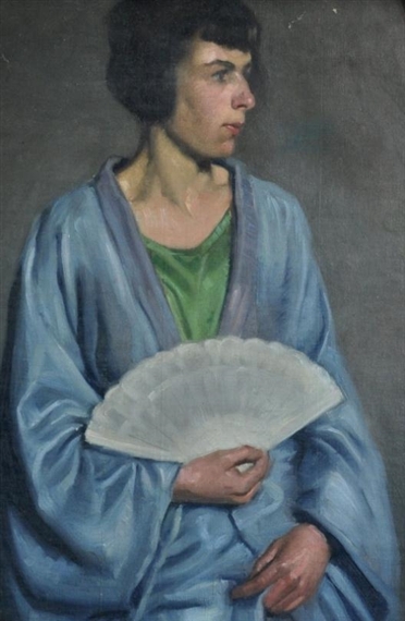 Working Man & Woman in Orientalist Blue Gown by Jean Parker Sutherland