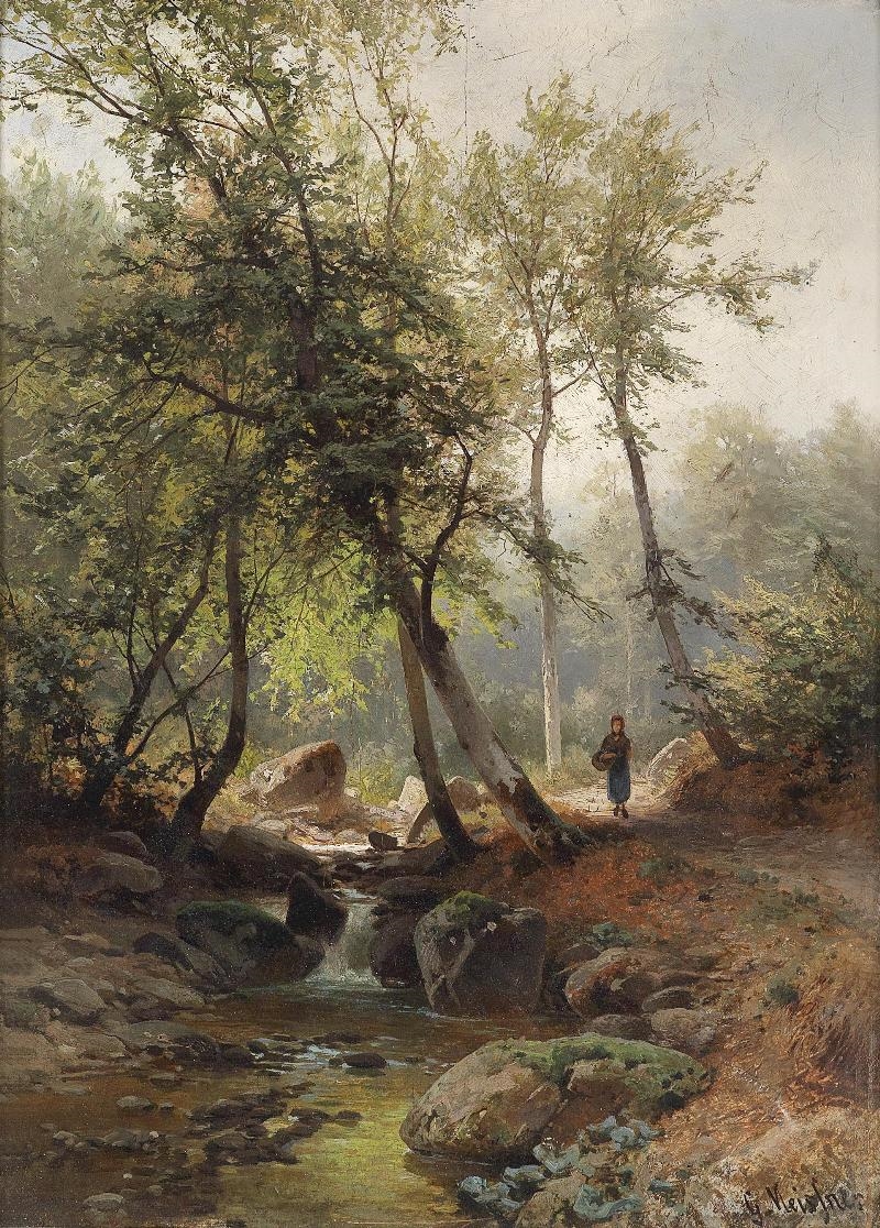 Artwork by Gustav Meissner, Woodland Stream, Made of Oil on panel