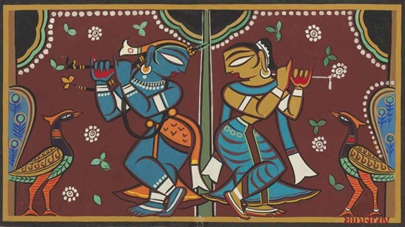 Untitled (Krishna with a Gopi) by Jamini Roy