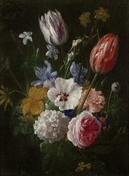 Bouquet of flowers with roses and tulips by Nicolaes van Veerendael