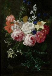 Artwork by Nicolaes van Veerendael, Bouquet of flowers with roses and tulips, Made of Oil on canvas