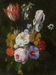 Bouquet of flowers with roses and tulips by Nicolaes van Veerendael