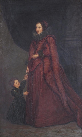 Portrait of a woman and a child in Elizabethan dress by Edwin Nichol, 1831