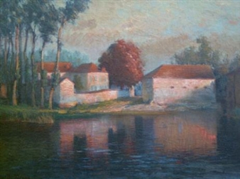 HOUSES ALONG A LAKE - August Turner