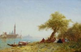 Repos sous les arbres près de Venise by Félix Ziem
