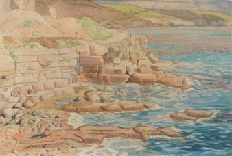 Coastal view with figures - Marjorie Sinclair