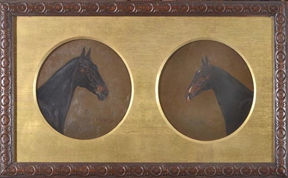 Head study, portraits of the horses 'Timathy, Property of Mr C. Hind' and 'Johnnie Walker, Property of Mr John Thompson' by Charles Edwin M. Baldock, 1911