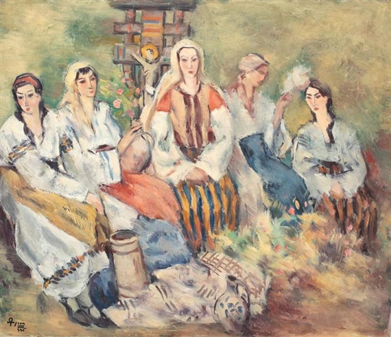 Ţărănci la troiţă by Ion Theodorescu Sion, 1936