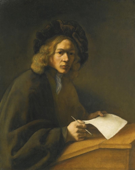 A YOUNG MAN AT A WRITING DESK by Jacobus Levecq