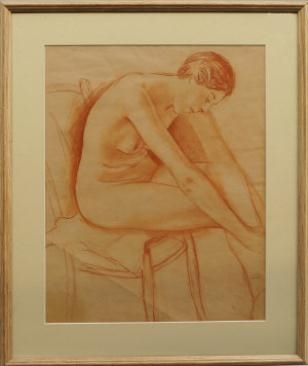 Study of a female nude seated by Imre Goth