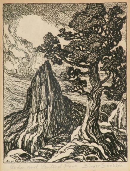 CEDAR AND SENTINEL ROCK by Birger Sandzén