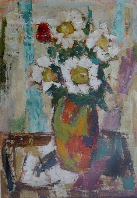 Artwork by Gino Bigiarini, 2 WORKS: FLOWERS & A COMPANION, Made of oil on canvas