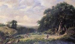 Artwork by H. Beal, HUNTSMEN AND HOUNDS IN AN OPEN LANDSCAPE, Made of oil on canvas
