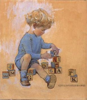 Boy with building blocks (Cover for 'Good Housekeeping') by Jessie Willcox Smith