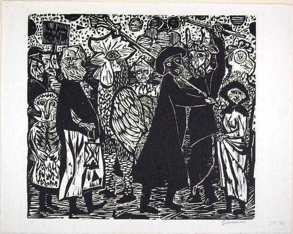 Artwork by Willem Grimm, Erinnerung an Basel II, auch: Basler Karneval, Made of Woodcut on Japanese paper