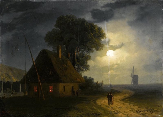 Farmhouse and Windmill in the Moonlight by Ivan Aivazovsky, 1863