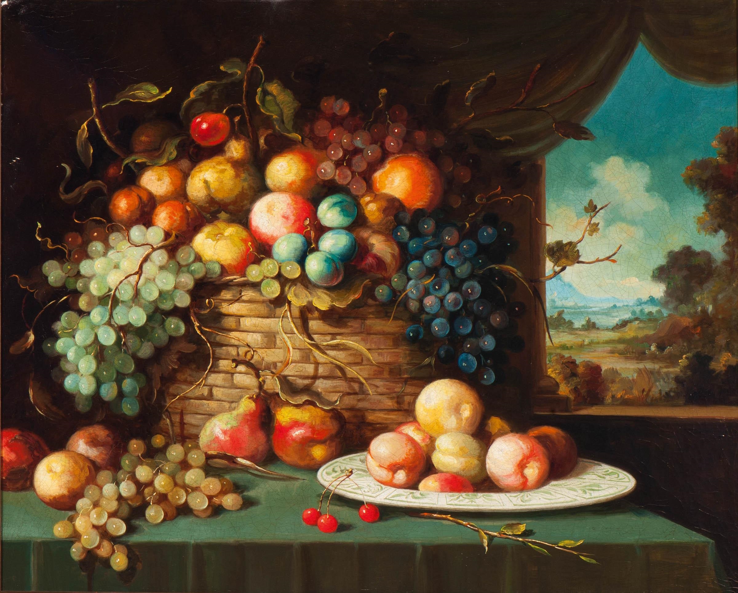 Dutch School, 20th Century | Still life with fruit in a basket and on a ...
