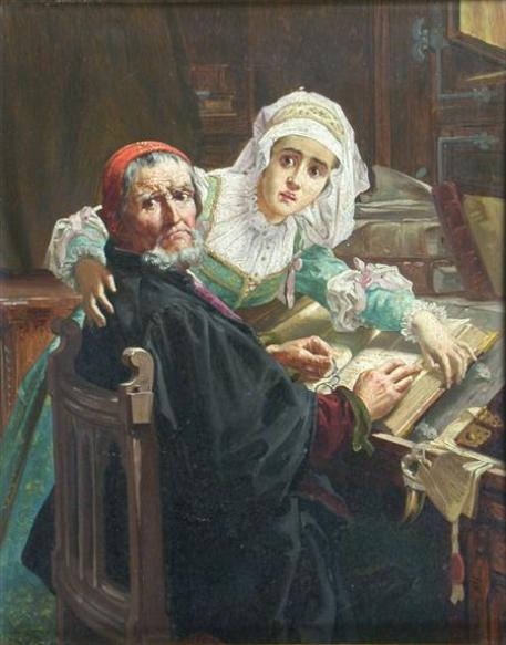 Artwork by Frank Albert Philips, The Forbidden Reading, Made of oil on board