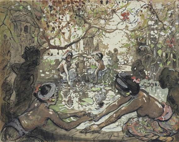 NI POLLOK AND MAIDENS by Adrien Jean Le Mayeur de Merprés