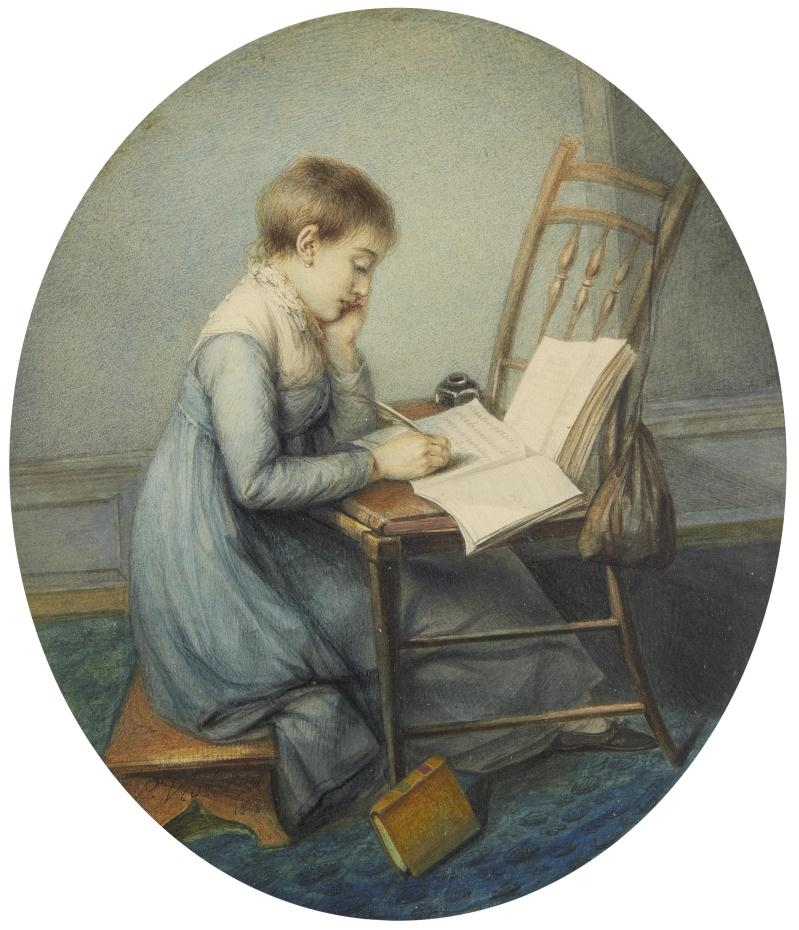 Artwork by Pierre Noel Violet, A portrait of the artist's daughter, Maria Brook Pulham (née Violet), Made of Watercolour on paper
