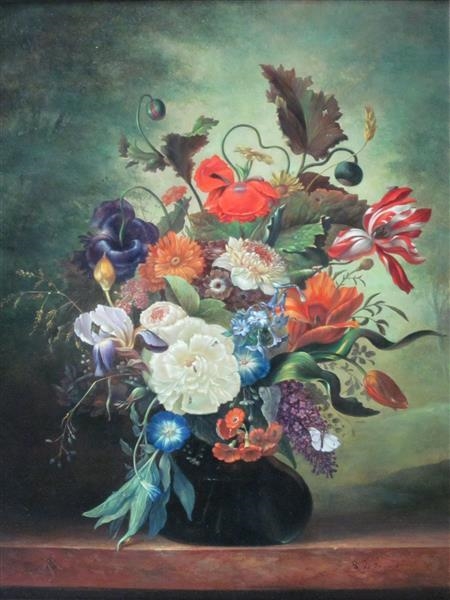 Artwork by L. A. Feijen, STILL LIFE WITH POPPIES AND BUDDLEIA, Made of oil on panel