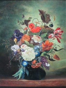 STILL LIFE WITH POPPIES AND BUDDLEIA - L. A. Feijen