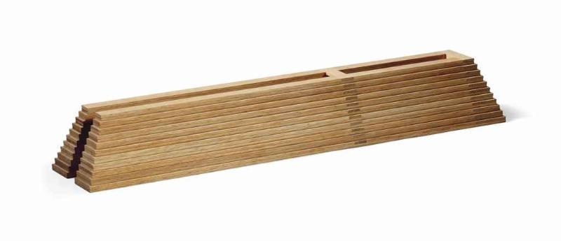 Artwork by Jackie Ferrara, Split wedge #2, Made of mahogany wood