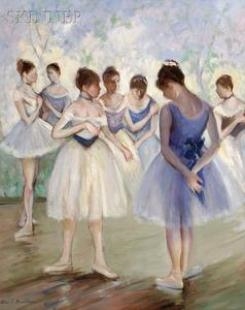 A group of figures in ballet attire posed on a stage.