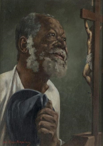 Portrait of a Praying Man by Adrien Henri van Emelen