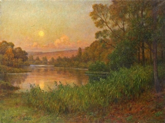 A woodland lake by William Barr