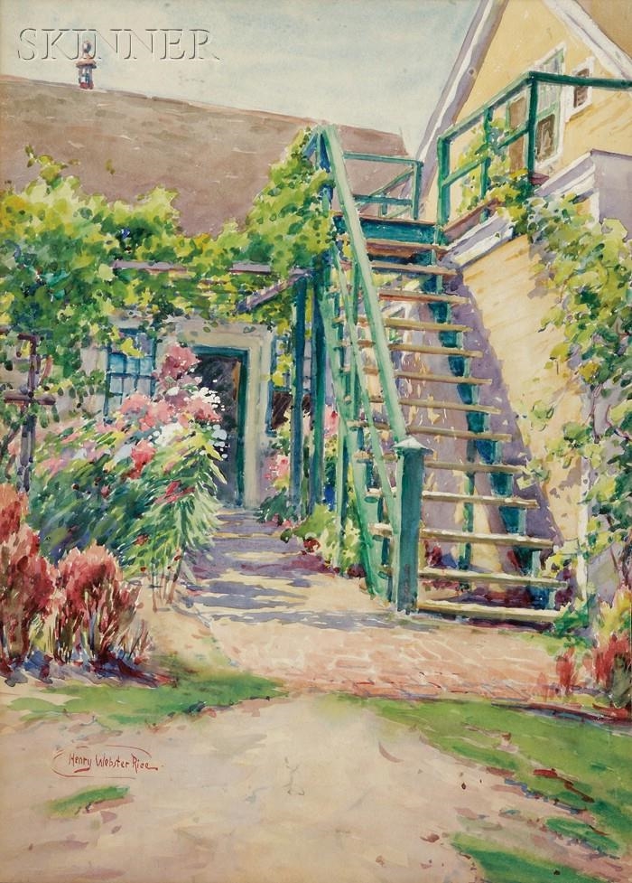 Artwork by Henry Webster Rice, The Garden Stairway, Made of Watercolor and graphite on paper