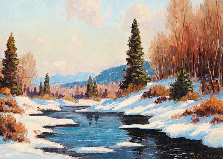 Artwork by Roland Gissing, The River Bank, Made of oil on wood board