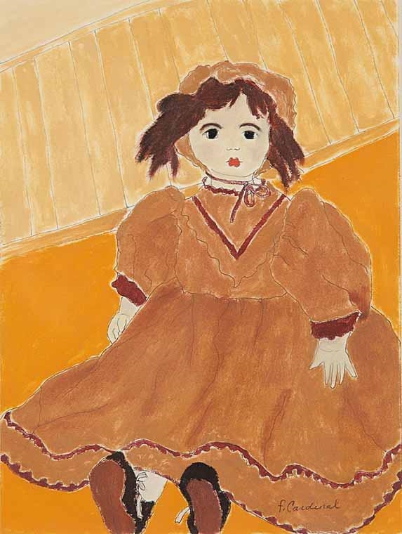 Artwork by Francoise Cardinal, Seated Doll with Bonnet, Made of oil on paper board