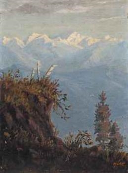 Prayer flags in the Himalayas, looking towards Everest by M. Sain