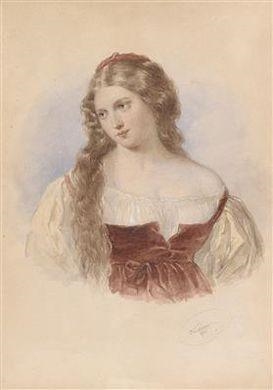 A portrait of a girl with blond hair by Josef Kriehuber, 1873