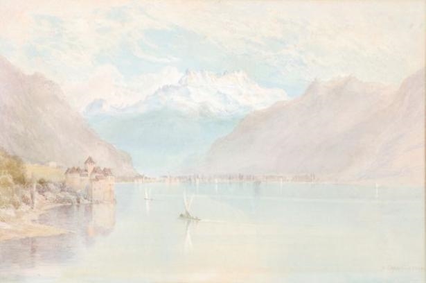 Artwork by Nicolas Chevalier, Chateau Chillon, Lake Geneva, Made of Watercolour