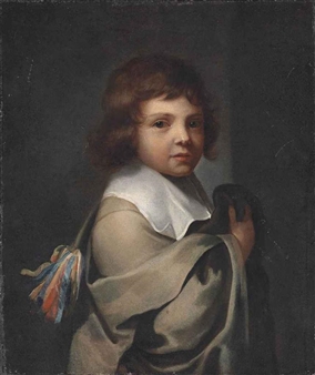 Portrait of a boy, half-length, in a grey cloak and white collar - Jacques Vaillant