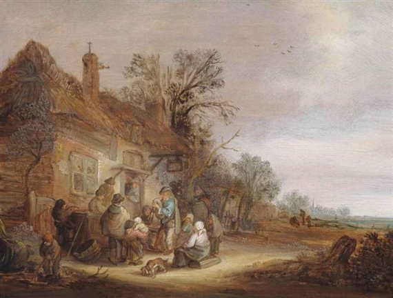 Peasants and musicians outside a tavern by Isack van Ostade