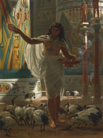 FEEDING THE SACRED IBIS IN THE HALLS OF KARNAC by Edward John Poynter