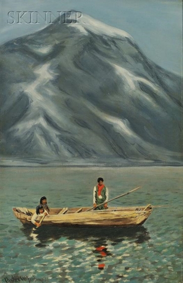 Yahgans in a Beech-log Canoe by Charles Wellington Furlong