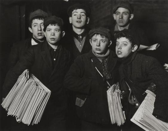 A Group of Newsboys on Brooklyn Bridge, N.Y. by Lewis Hine, 1920