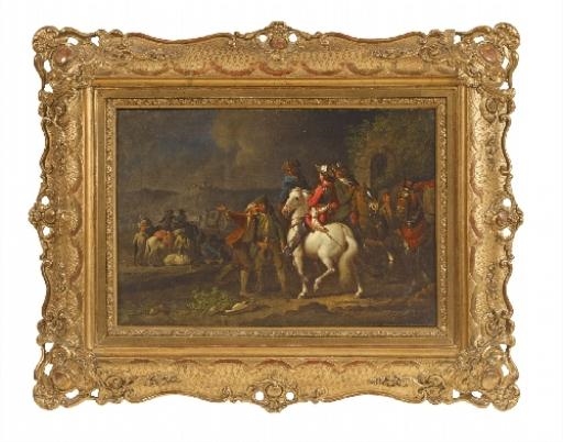 Artwork by Johann Georg Pforr, RIDER RESTING AT NIGHT, Made of Oil on canvas