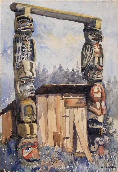 Cape Mudge Totem Poles by Emily Carr, circa 1909 ~ 1912